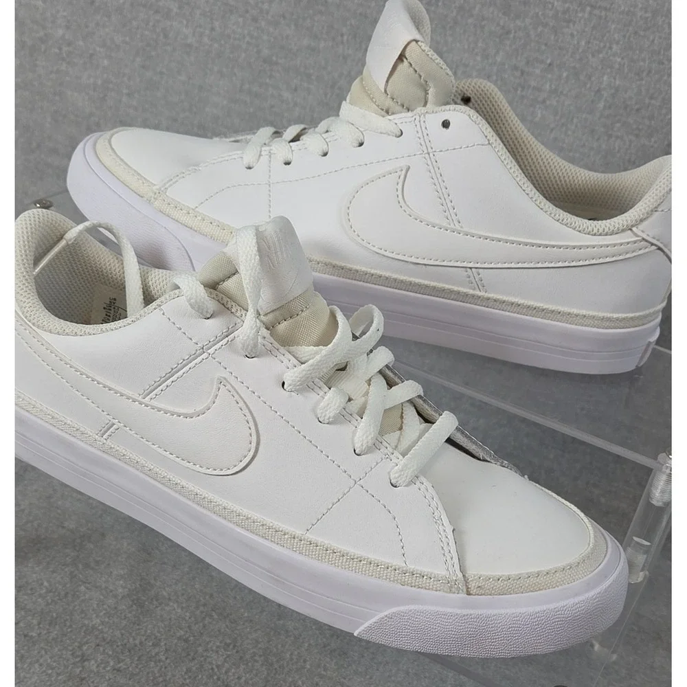 Nike Court Legacy Boys Size 5Y Sneakers Triple White‎ Leather Low Top NEW